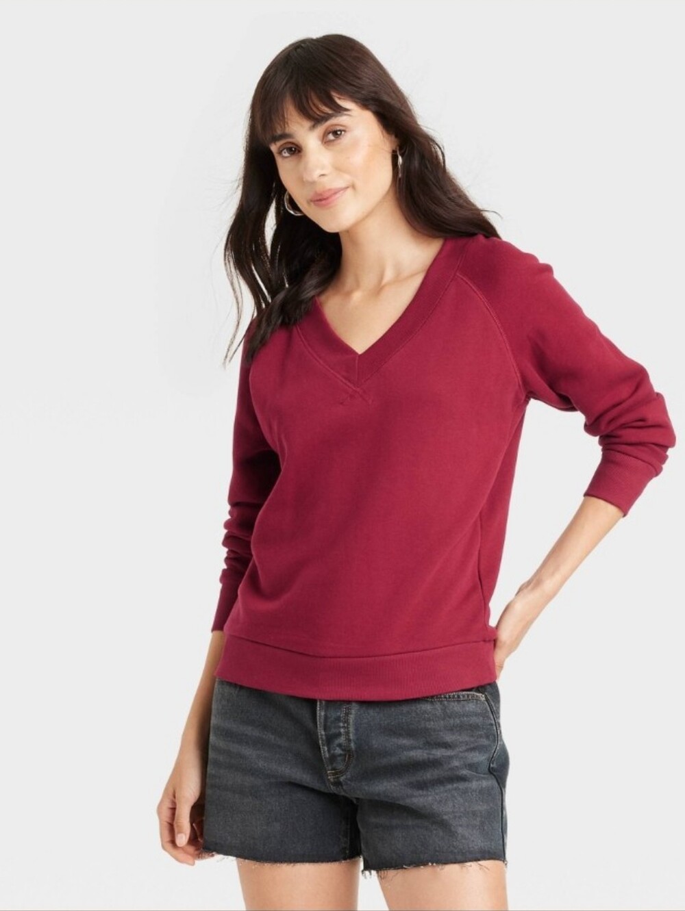 Universal Thread Women's Maroon V-Neck Pullover Sweater